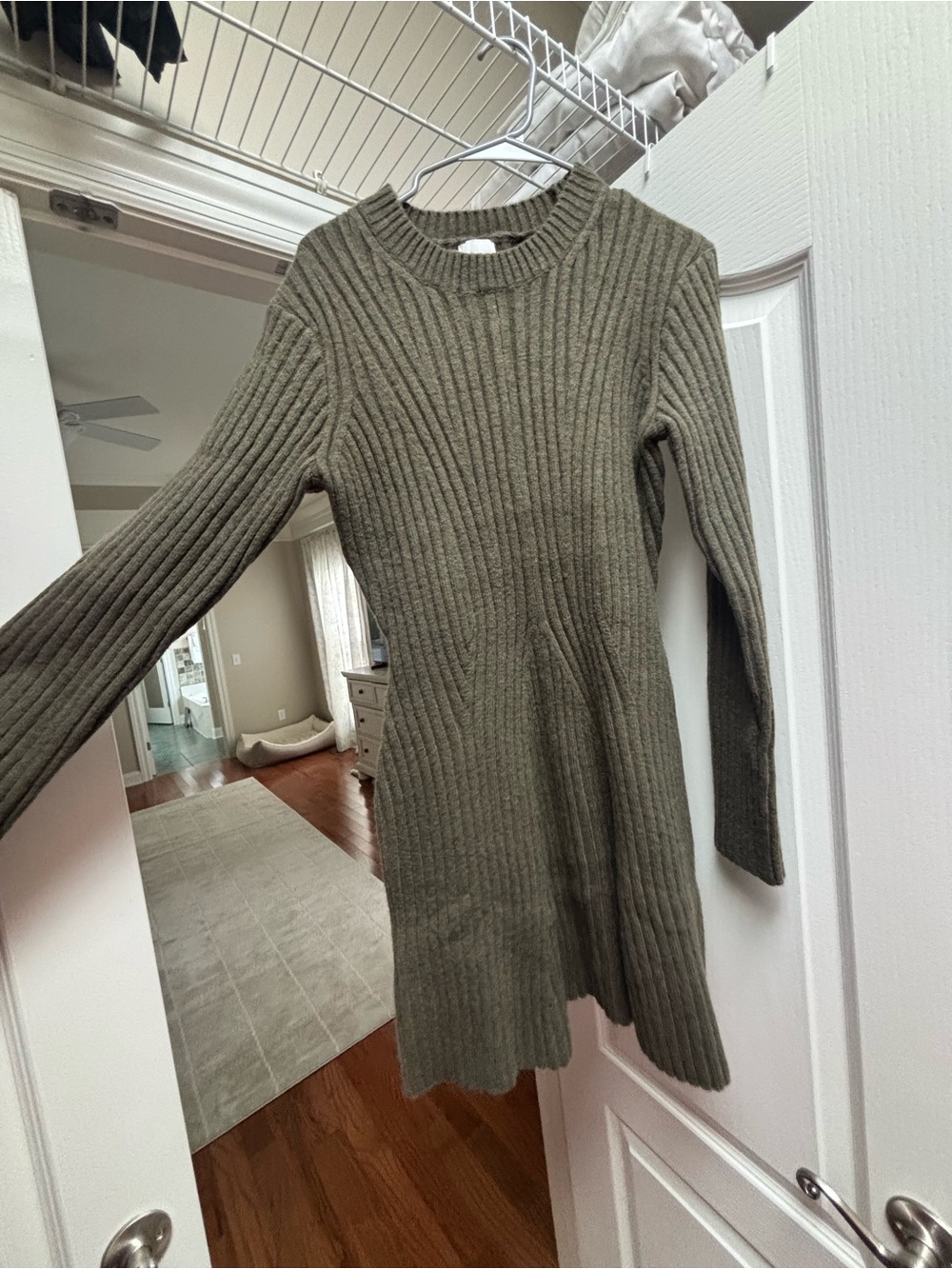 H&M Olive Green Ribbed Knit Mini Dress